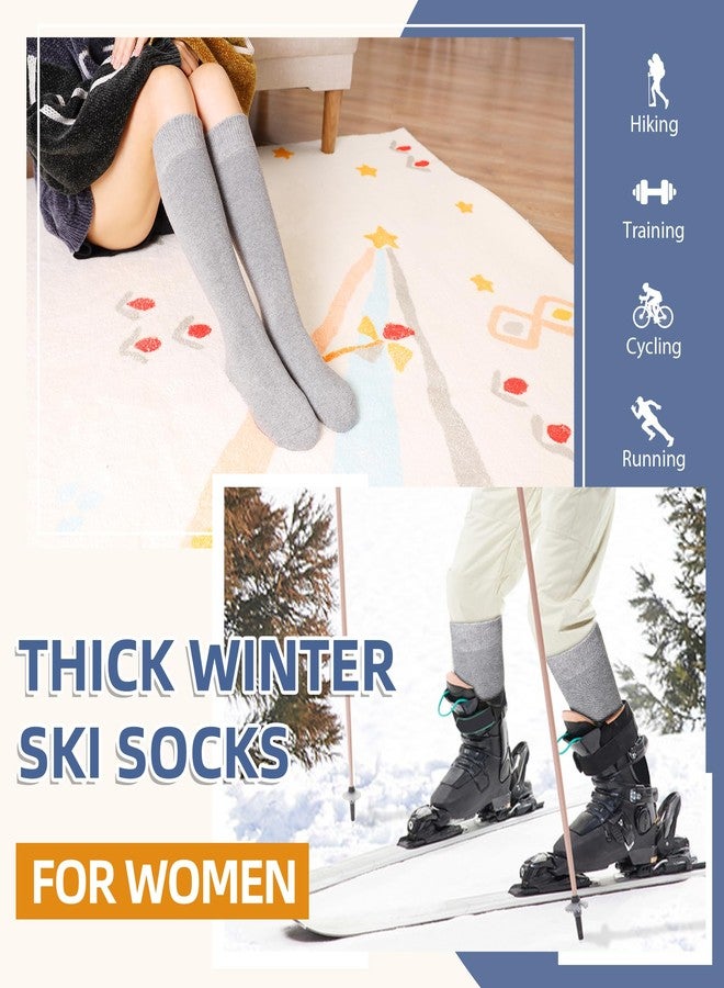 Eyean Women's Knee High Wool Socks Winter Thick Thermal Soft Comfy Over Knee Long High Socks 2 Pairs (Solid Color Black+Grey) - Image 4